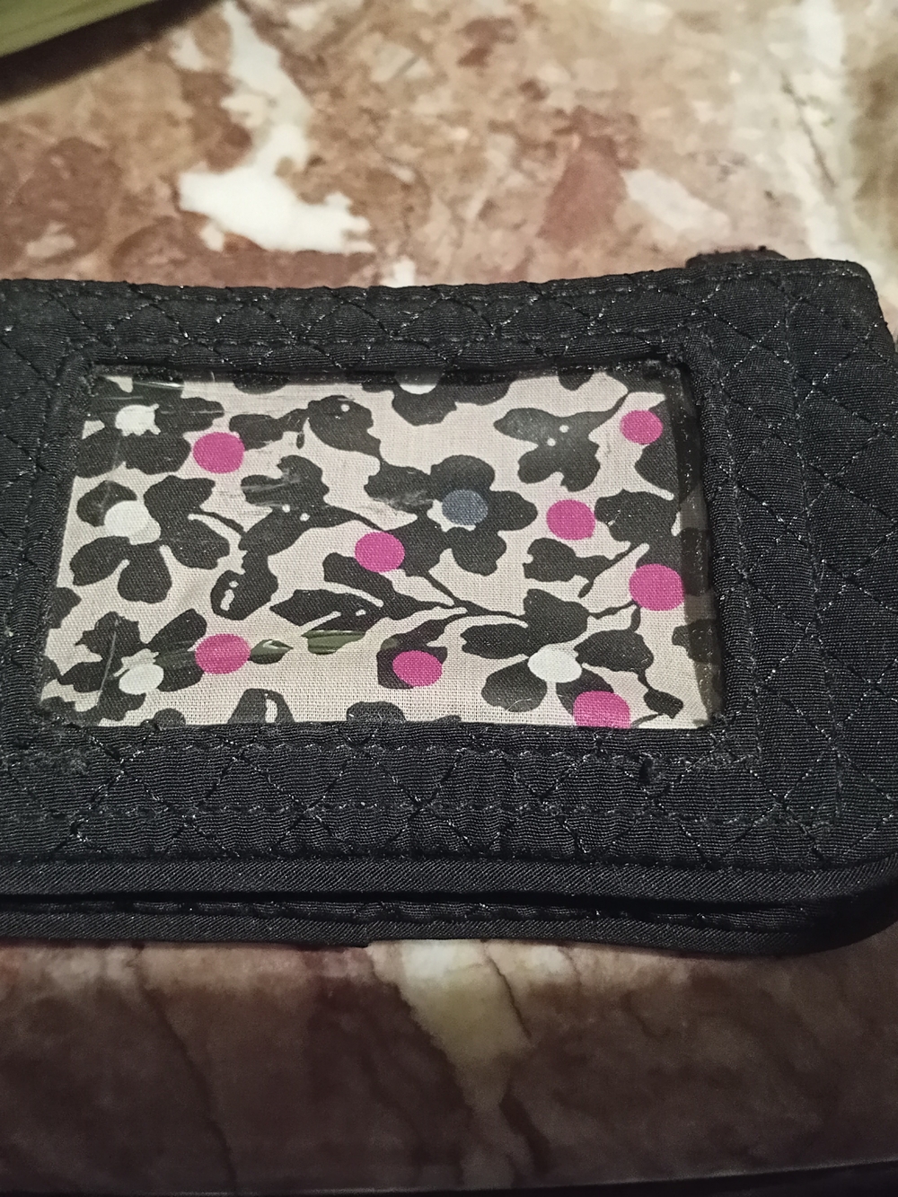 Vera Bradley Black Quilted Wristlet with Pink Floral ID Window - Picture 7 of 7